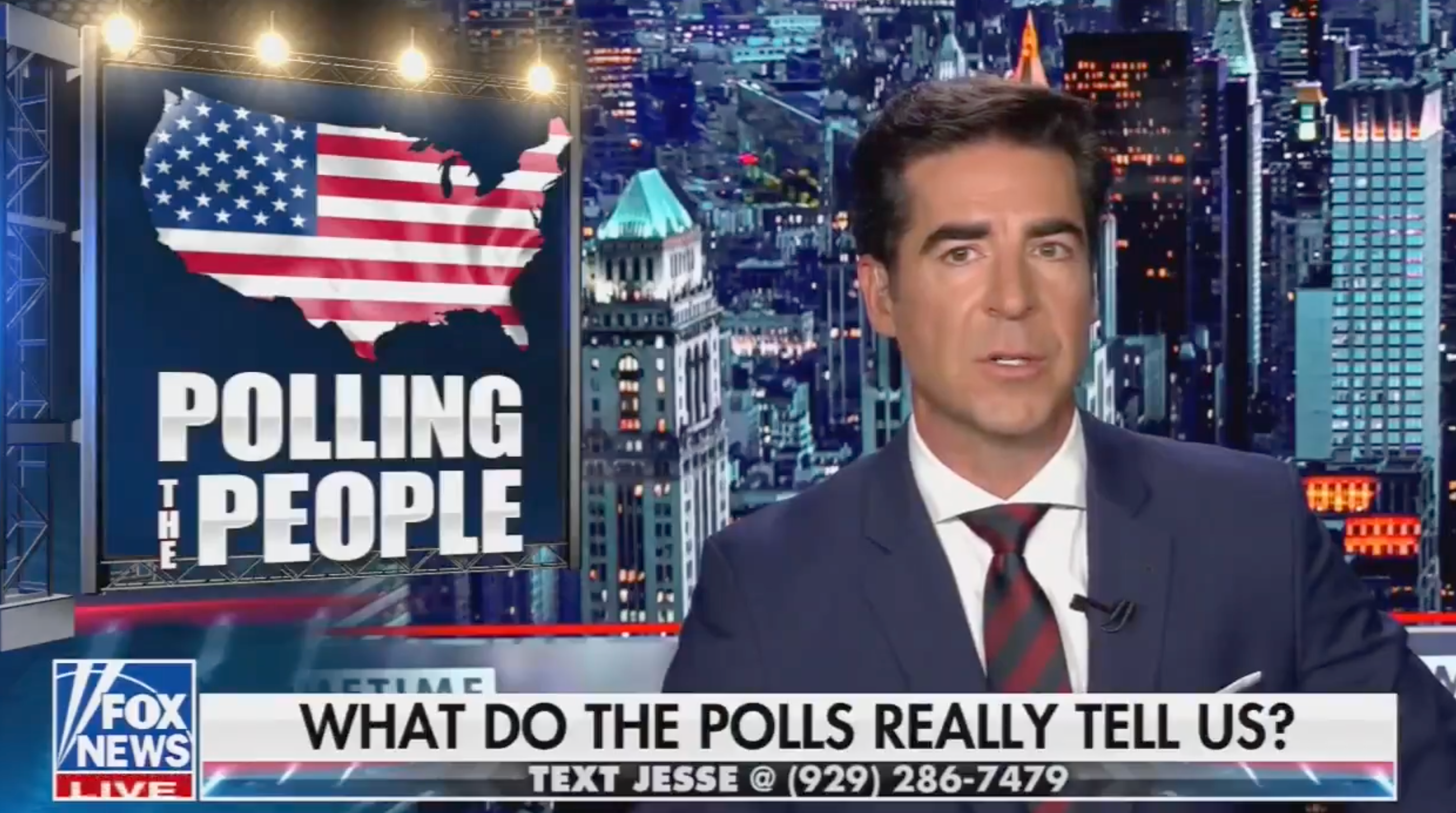 Jesse Watters repeated arguments by Donald Trump’s campaign that recent polls showing Kamala Harris leading in swing states must be inaccurate